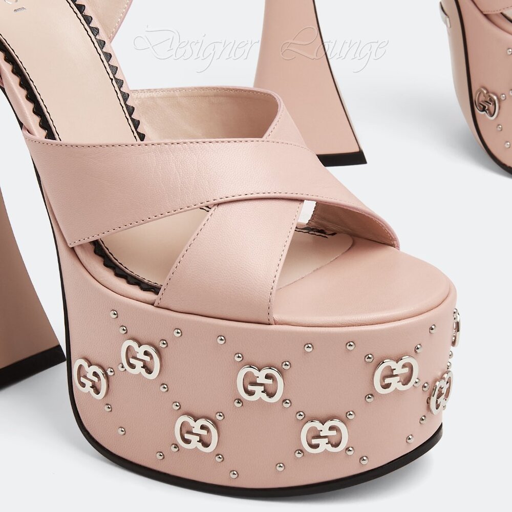 NEW GUCCI Interlocking GG Studs Rose Leather Platform Sandals EU 39.5 US 9.5 - Picture 4 of 12